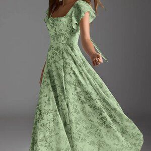 Azazie Bondi Green Fern Floral Dress - Size US14